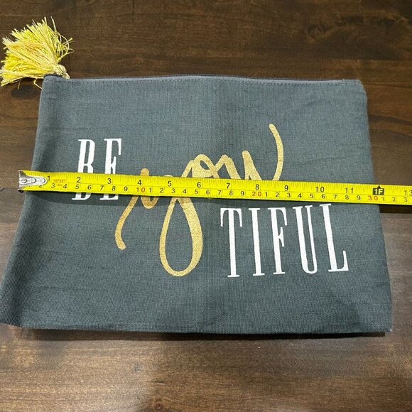 Mud Pie - BeYouTiful Canvas Cosmetic Bag/Pouch - Gray with Yellow Tassel - Picture 4 of 5